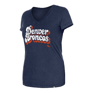 Women's New Era Charcoal Denver Broncos Enzyme Wash Low V-Neck T-Shirt