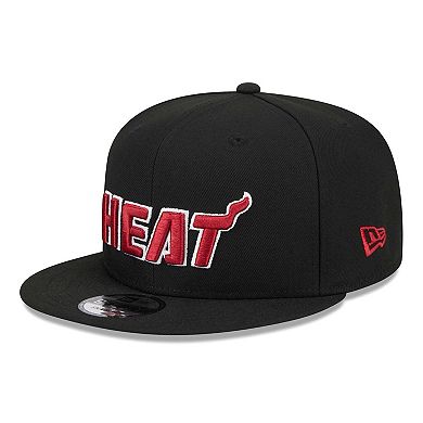 Men's New Era Black Miami Heat Side Logo 9FIFTY Snapback Hat