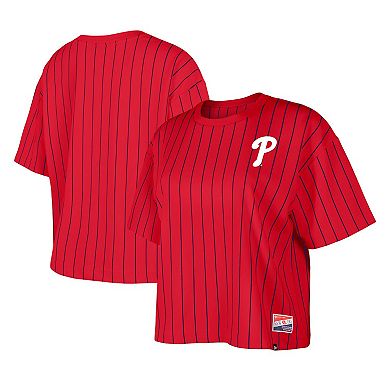 Women's New Era Red Philadelphia Phillies Boxy Pinstripe T-Shirt