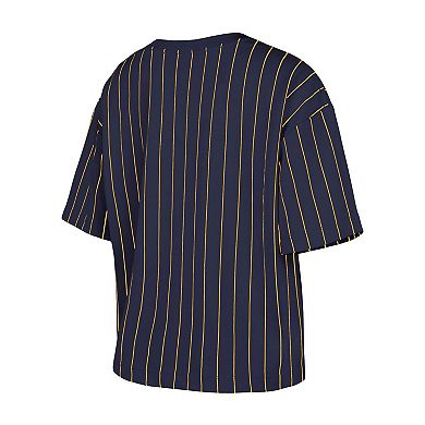 Women's New Era Navy Milwaukee Brewers Boxy Pinstripe T-Shirt