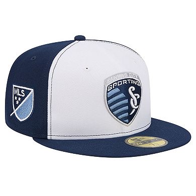 Men's New Era White/Navy Sporting Kansas City 2024 Kick Off Collection 59FIFTY Fitted Hat