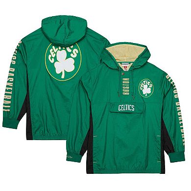 Men's Mitchell & Ness Kelly Green Boston Celtics Big & Tall Hardwood Classics Team OG 2.0 Anorak Hoodie Quarter-Zip Windbreaker Jacket
