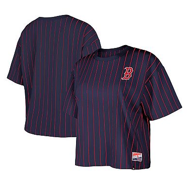 Women's New Era Navy Boston Red Sox Boxy Pinstripe T-Shirt