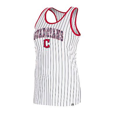 Women's New Era White Cleveland Guardians Sequin Pinstripe Racerback Tank Top