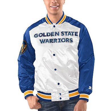 Men's Starter White/Royal Golden State Warriors Renegade Satin Full-Snap Varsity Jacket