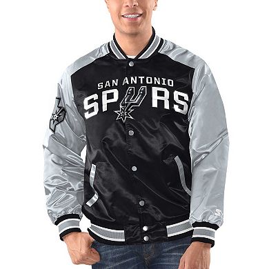Men's Starter Black/Silver San Antonio Spurs Renegade Satin Full-Snap Varsity Jacket