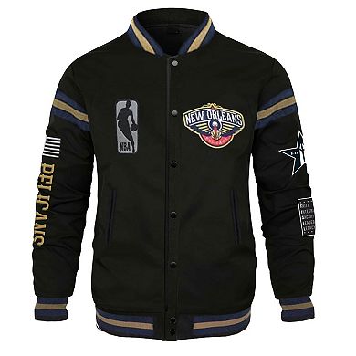 Unisex FISLL x Black History Collection  Black New Orleans Pelicans Full-Snap Varsity Jacket