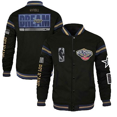 Unisex FISLL x Black History Collection  Black New Orleans Pelicans Full-Snap Varsity Jacket