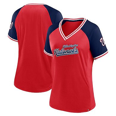 Women's Fanatics Branded Red Washington Nationals Glitz & Glam League Diva Raglan V-Neck T-Shirt