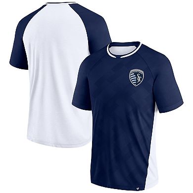 Men's Fanatics Branded Navy Sporting Kansas City Attacker Raglan T-Shirt