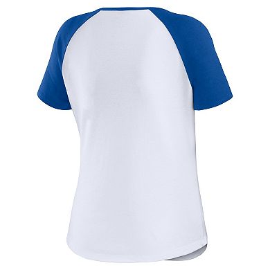 Women's WEAR by Erin Andrews White/Royal New York Mets Henley Raglan T-Shirt