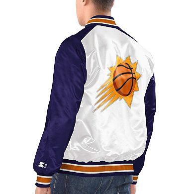 Men's Starter White/Purple Phoenix Suns Renegade Satin Full-Snap Varsity Jacket