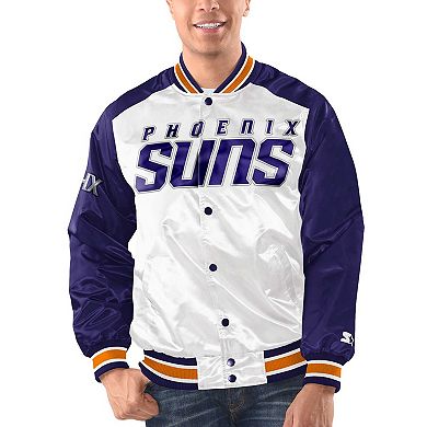 Men's Starter White/Purple Phoenix Suns Renegade Satin Full-Snap Varsity Jacket