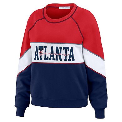 Women's WEAR by Erin Andrews Red/Navy Atlanta Braves Crewneck Pullover Sweatshirt