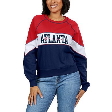 Women's WEAR by Erin Andrews Red/Navy Atlanta Braves Crewneck Pullover Sweatshirt