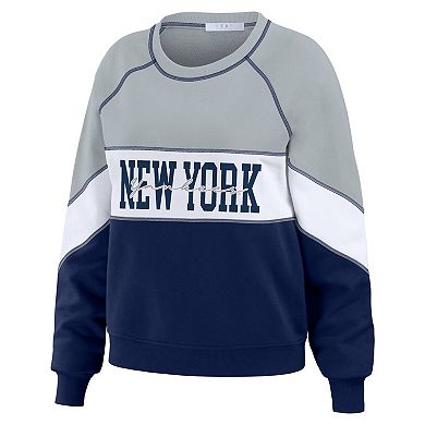 Women's WEAR by Erin Andrews Heather Gray/Navy New York Yankees Crewneck Pullover Sweatshirt