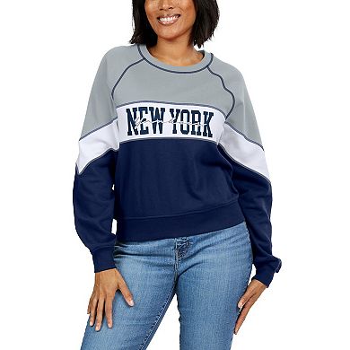 Women's WEAR by Erin Andrews Heather Gray/Navy New York Yankees Crewneck Pullover Sweatshirt