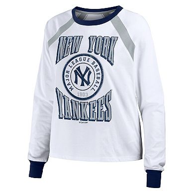 Women's WEAR by Erin Andrews White New York Yankees Raglan Long Sleeve T-Shirt