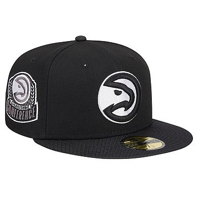 Men's New Era Black Atlanta Hawks Active Satin Visor 59FIFTY Fitted Hat