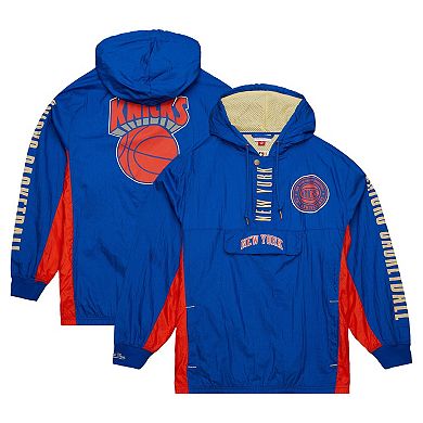 Men's Mitchell & Ness Blue New York Knicks Big & Tall Hardwood Classics Team OG 2.0 Anorak Hoodie Quarter-Zip Windbreaker Jacket