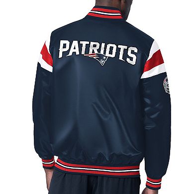 Men's Starter Navy New England Patriots Satin Full-Snap Varsity Jacket