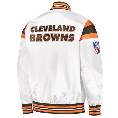 Men's Starter White/Brown Cleveland Browns Vintage Satin Full-Snap Varsity Jacket