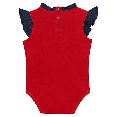 Girls Newborn & Infant Fanatics Branded Red Atlanta Braves Happy Baseball Bodysuit, Bib & Bootie Set