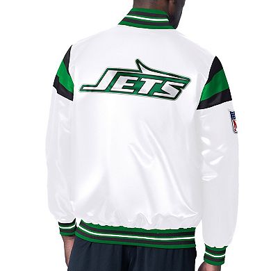 Men's Starter White/Green New York Jets Vintage Satin Full-Snap Varsity Jacket