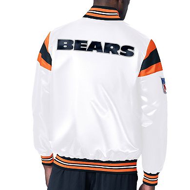 Men's Starter White/Navy Chicago Bears Vintage Satin Full-Snap Varsity Jacket