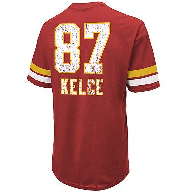 Men's Majestic Threads Travis Kelce Red Kansas City Chiefs Super Bowl LVIII Name & Number Oversized T-Shirt