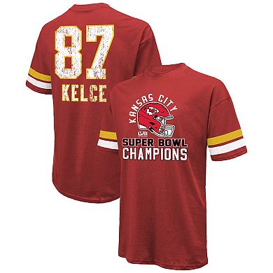 Men's Majestic Threads Travis Kelce Red Kansas City Chiefs Super Bowl LVIII Name & Number Oversized T-Shirt