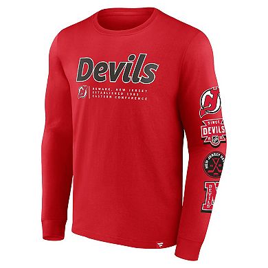Men's Fanatics Branded Red New Jersey Devils Strike the Goal Long Sleeve T-Shirt