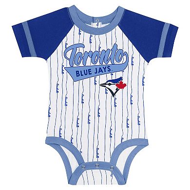 Newborn & Infant White Toronto Blue Jays Base Hitter Bodysuit, Bib & Bootie Set