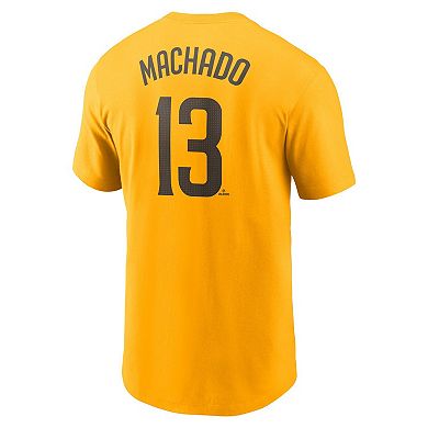 Men's Nike Manny Machado Gold San Diego Padres Fuse Name & Number T-Shirt