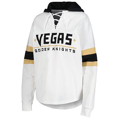 Women's G-III 4Her by Carl Banks White/Black Vegas Golden Knights Goal Zone Long Sleeve Lace-Up Hoodie T-Shirt