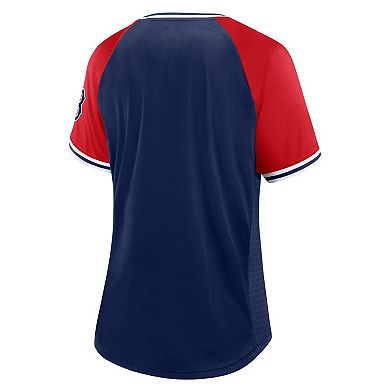 Women's Fanatics Branded Navy Boston Red Sox Glitz & Glam League Diva Raglan V-Neck T-Shirt