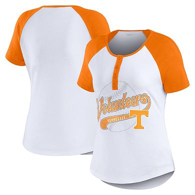 Women's WEAR by Erin Andrews White Tennessee Volunteers Baseball Logo Raglan Henley T-Shirt