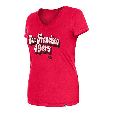 Women's New Era Scarlet San Francisco 49ers Enzyme Wash Low V-Neck T-Shirt