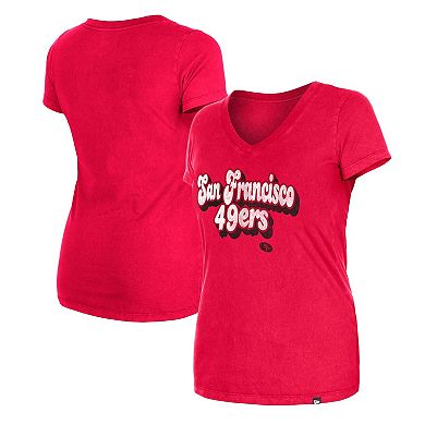 Women's New Era Scarlet San Francisco 49ers Enzyme Wash Low V-Neck T-Shirt