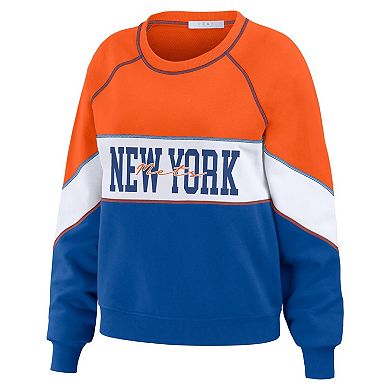 Women's WEAR by Erin Andrews Red/Royal New York Mets Crewneck Pullover Sweatshirt