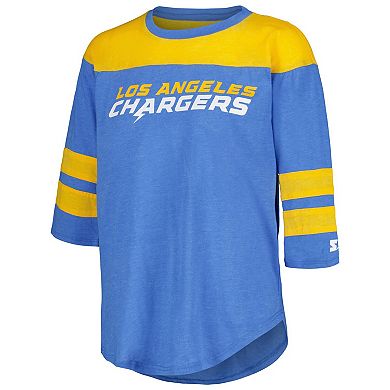 Women's Starter Powder Blue Los Angeles Chargers Fullback Tri-Blend 3/4-Sleeve T-Shirt