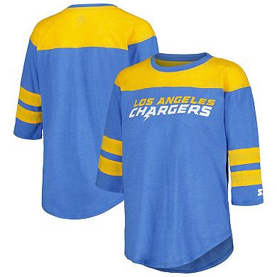 Women's Starter Powder Blue Los Angeles Chargers Fullback Tri-Blend 3/4-Sleeve T-Shirt