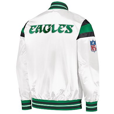 Men's Starter White/Kelly Green Philadelphia Eagles Vintage Satin Full-Snap Varsity Jacket