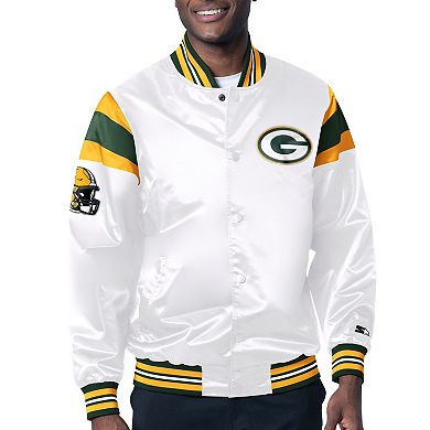 Men's Starter White Green Bay Packers Satin Full-Snap Varsity Jacket