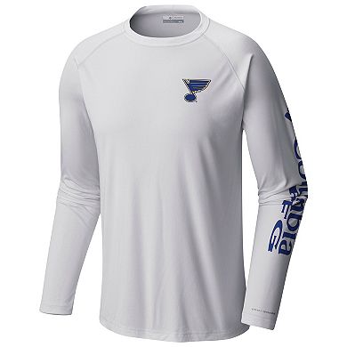 Men's  Columbia White St. Louis Blues Terminal Tackle Omni-Shade Raglan Long Sleeve T-Shirt