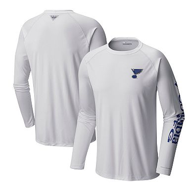 Men's  Columbia White St. Louis Blues Terminal Tackle Omni-Shade Raglan Long Sleeve T-Shirt