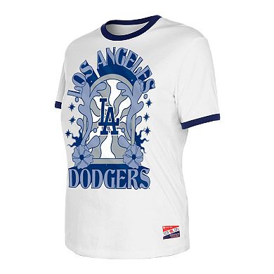 Women's New Era White Los Angeles Dodgers Oversized Ringer T-Shirt