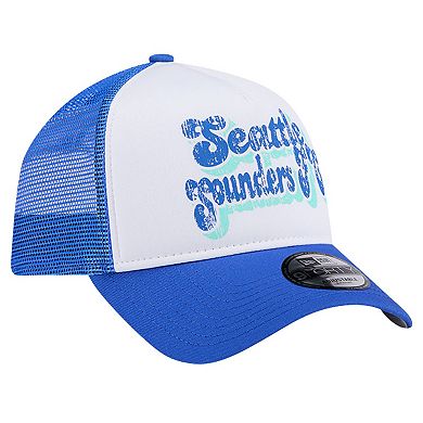 Women's New Era White/Blue Seattle Sounders FC Throwback A-Frame Trucker 9FORTY Snapback Hat