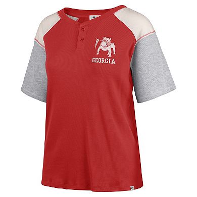 Women's '47 Red Georgia Bulldogs Underline Harvey Colorblock Raglan Henley T-Shirt