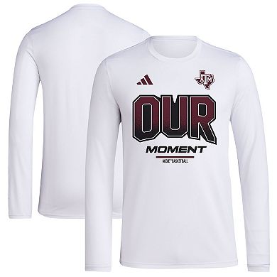 Unisex adidas  White Texas A&M Aggies 2024 On-Court Bench Our Moment Long Sleeve T-Shirt